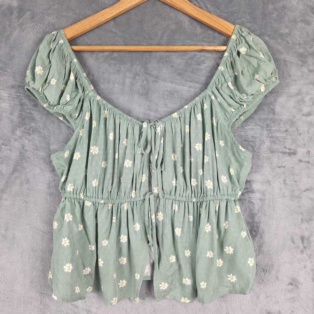 Womens Top Medium Ditsy Floral Babydoll Milkmaid Double Tie Cropped Feminine